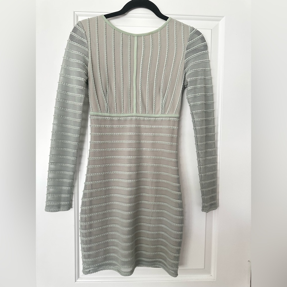 Green Ribbed Long Sleeve Sheath Dress